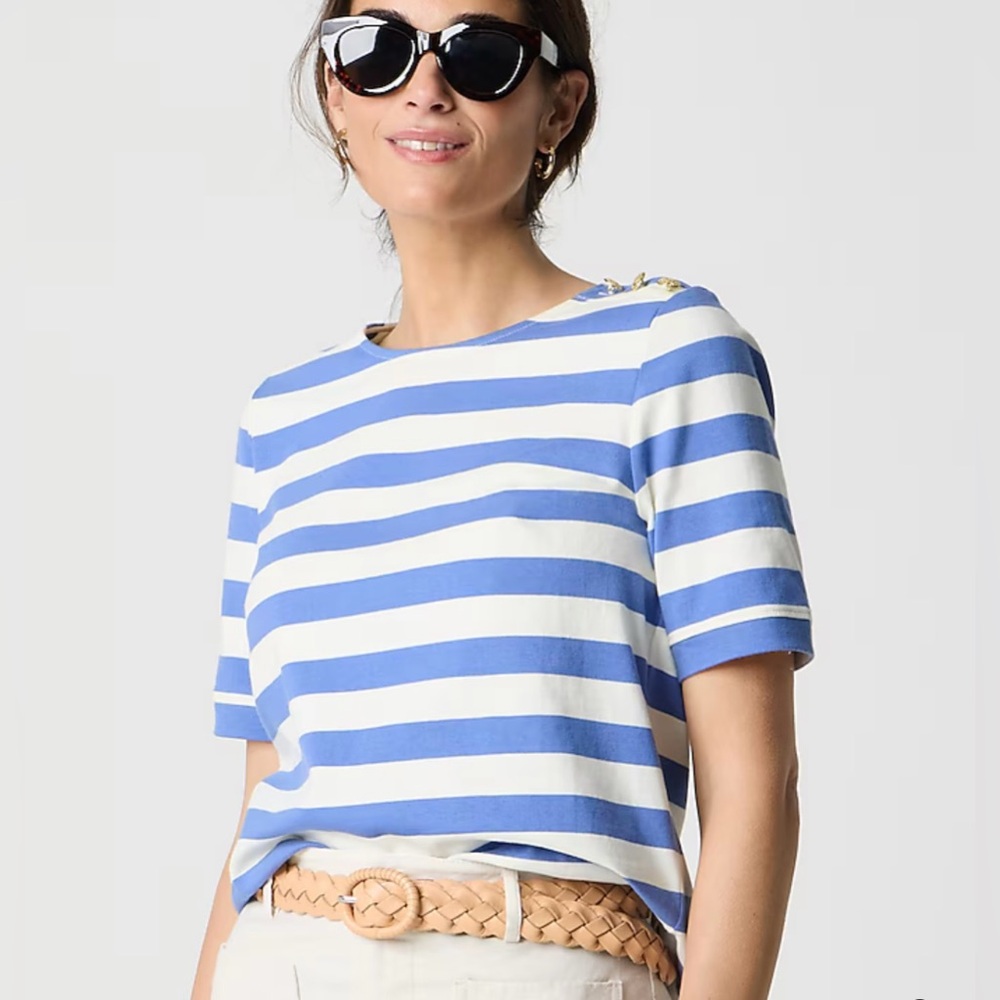 NWT J. Crew Nautical Striped Tee with Button Accents - Picture 3 of 6